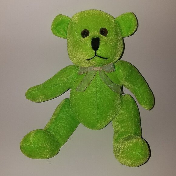 Circus Circus Neon Green Teddy Bear Plush 7" Stuffed Animal Toy Lovey - Picture 1 of 6